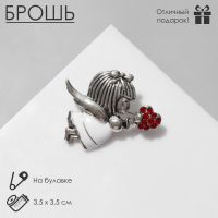 Brooch "Cupid" girl, red and white in blackened silver